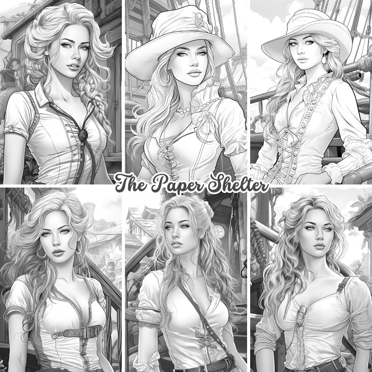 Buccaneer Beauties - Digital Coloring Book - Click Image to Close