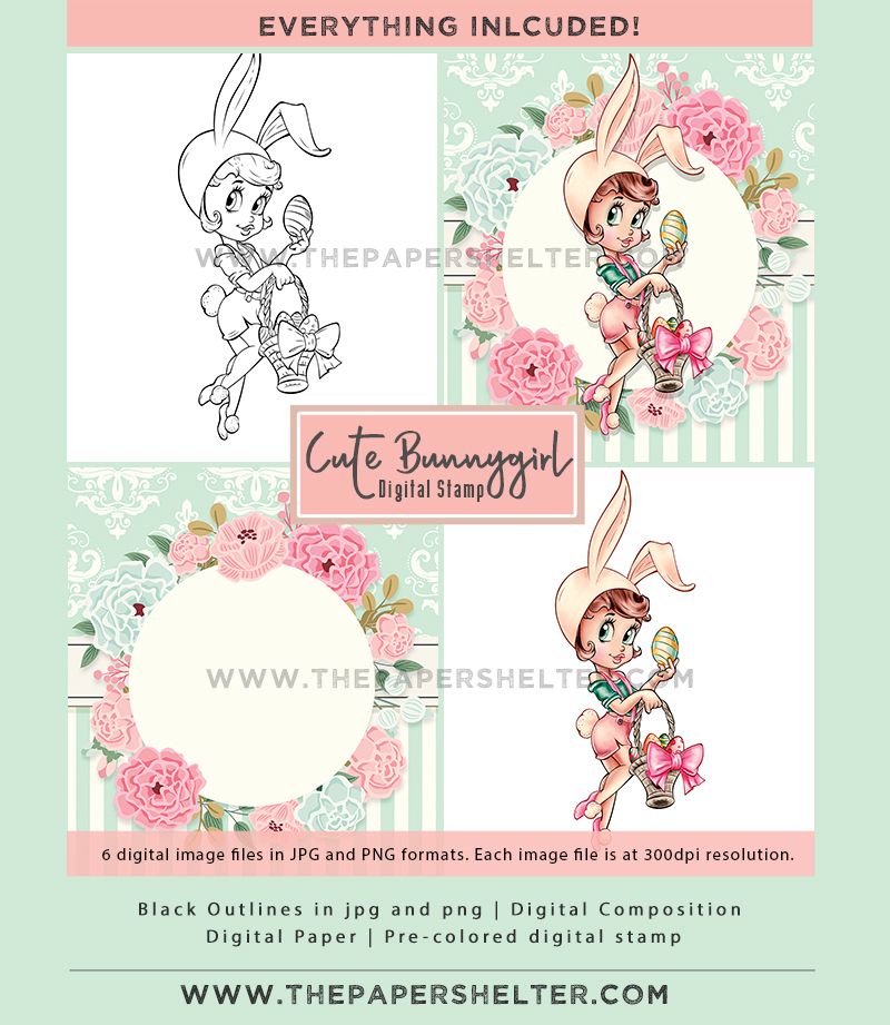 Cute Bunnygirl - Digital Stamp