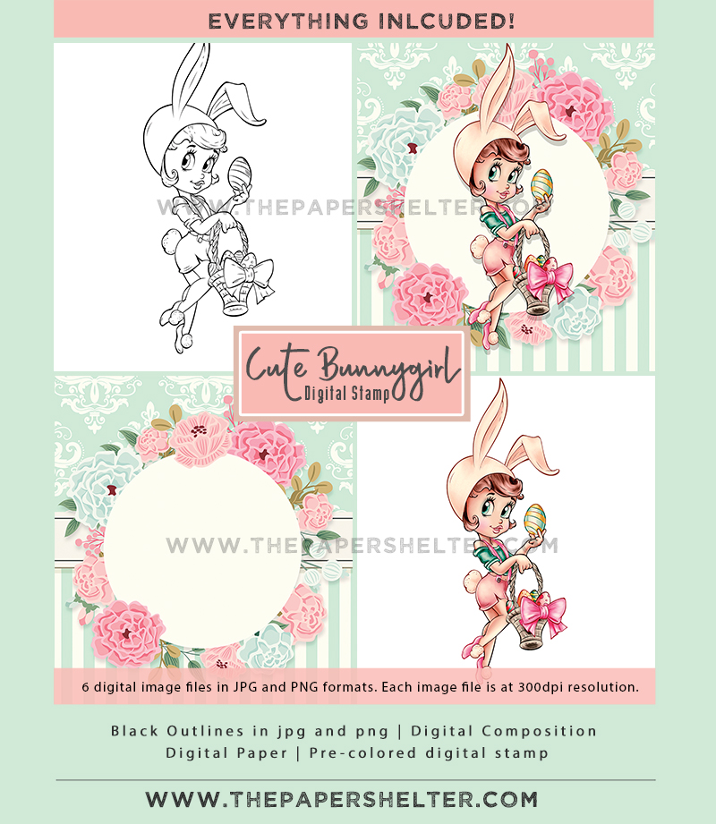 Cute Bunnygirl - Digital Stamp - Click Image to Close