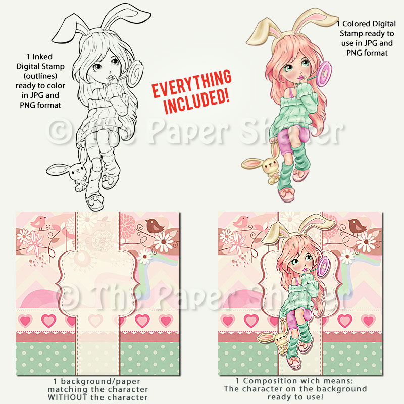 Candy Bunny - Digital Stamp - Click Image to Close