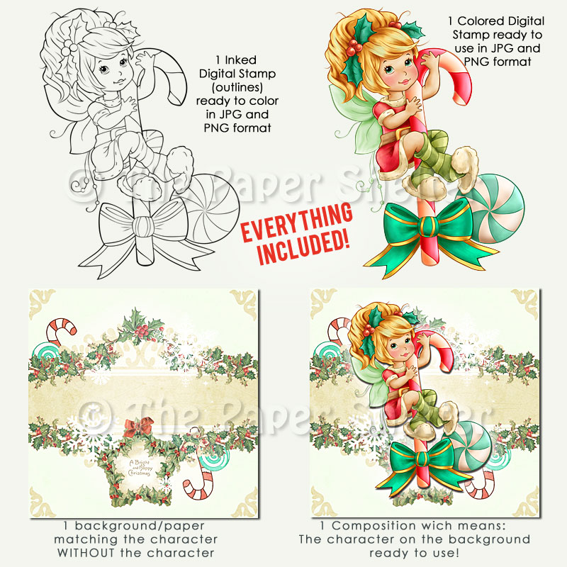 Christmas Candy Fairy - Digital Stamp - Click Image to Close