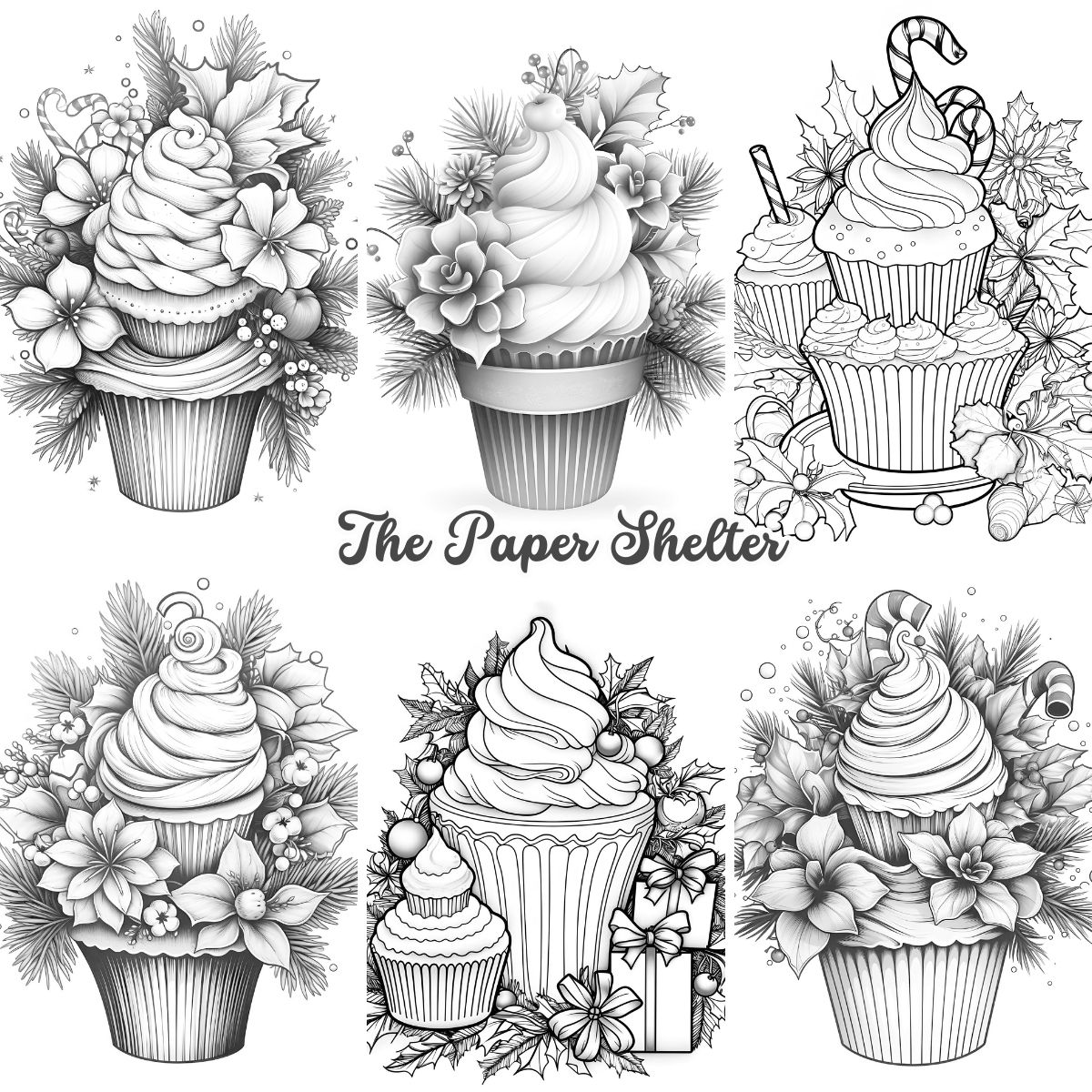 Christmas Cupcake - Digital Coloring Book - Click Image to Close