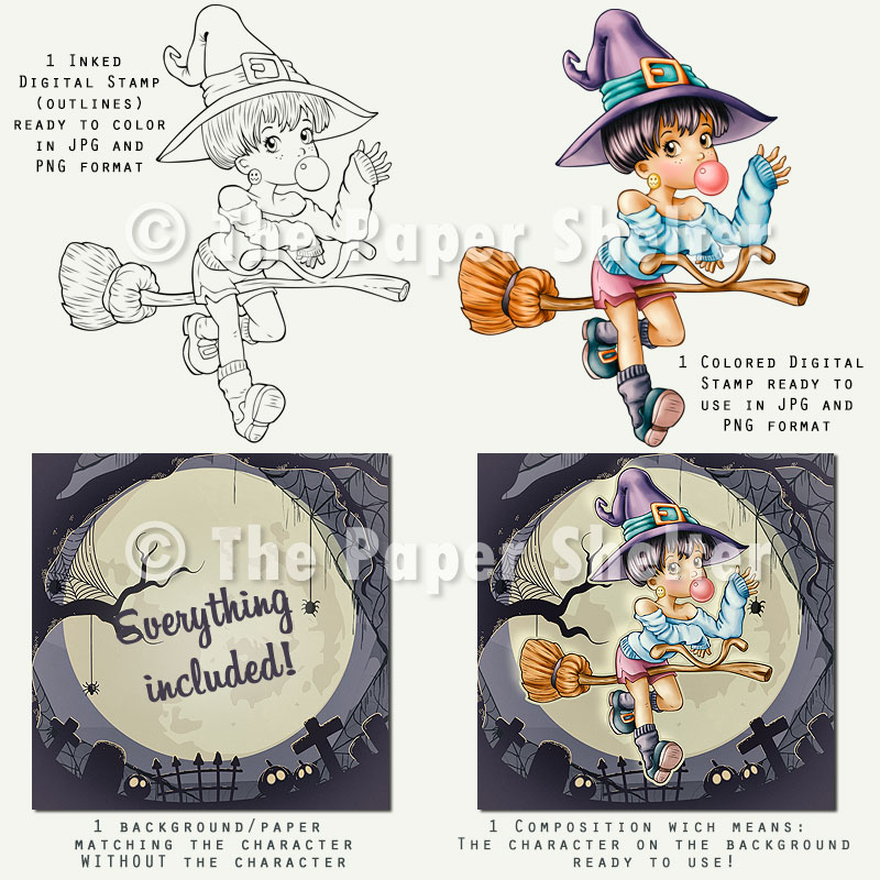 Cool Little Witch - Digital Stamp - Click Image to Close