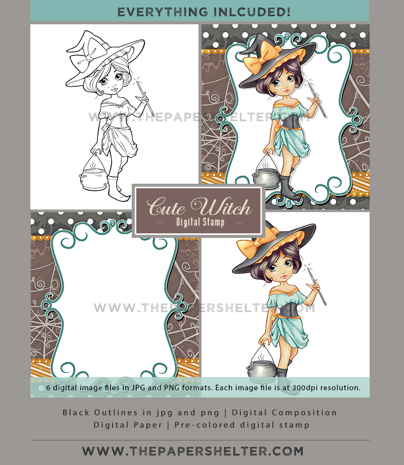 Cute Witch - Digital Stamp - Click Image to Close