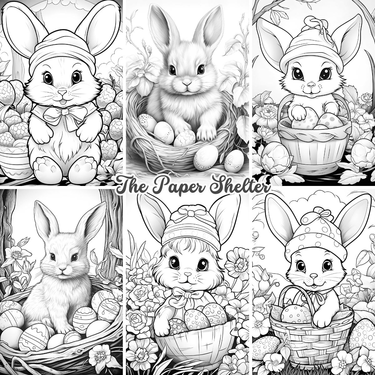 Easter Bunnies - Digital Coloring Book