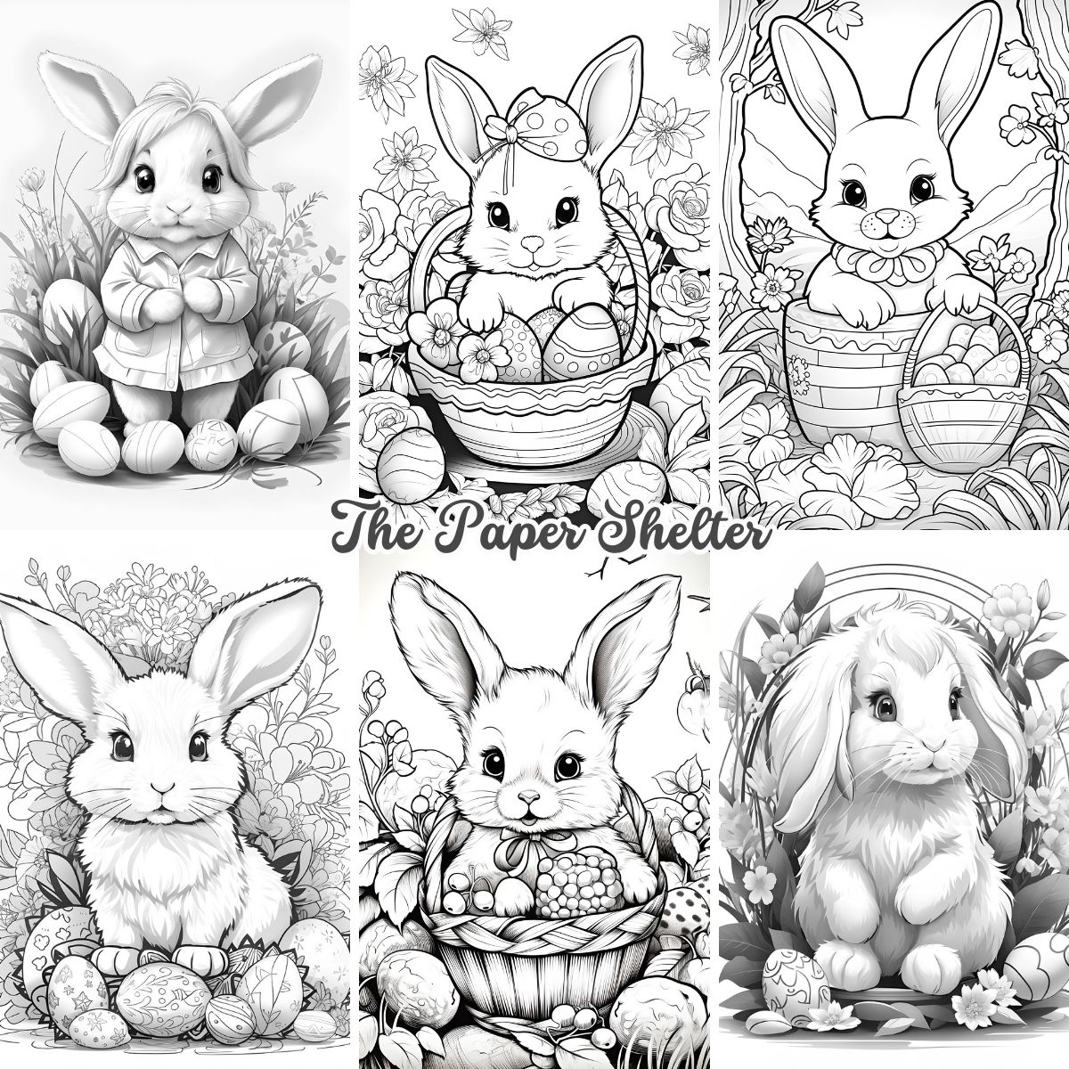 Easter Bunnies - Digital Coloring Book