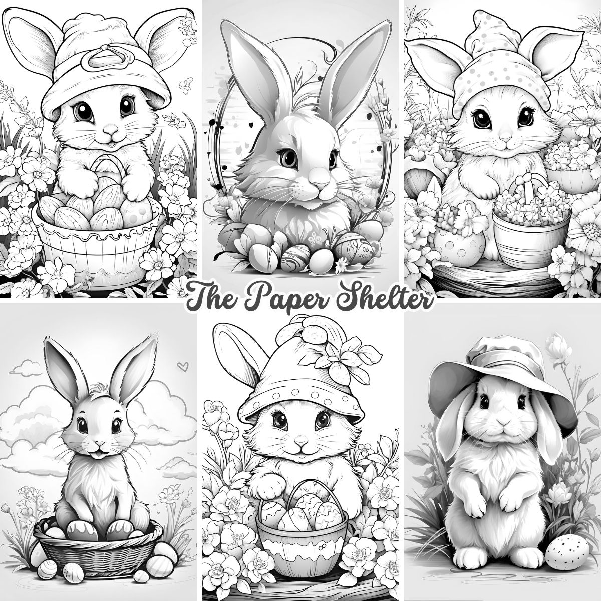 Easter Bunnies - Digital Coloring Book