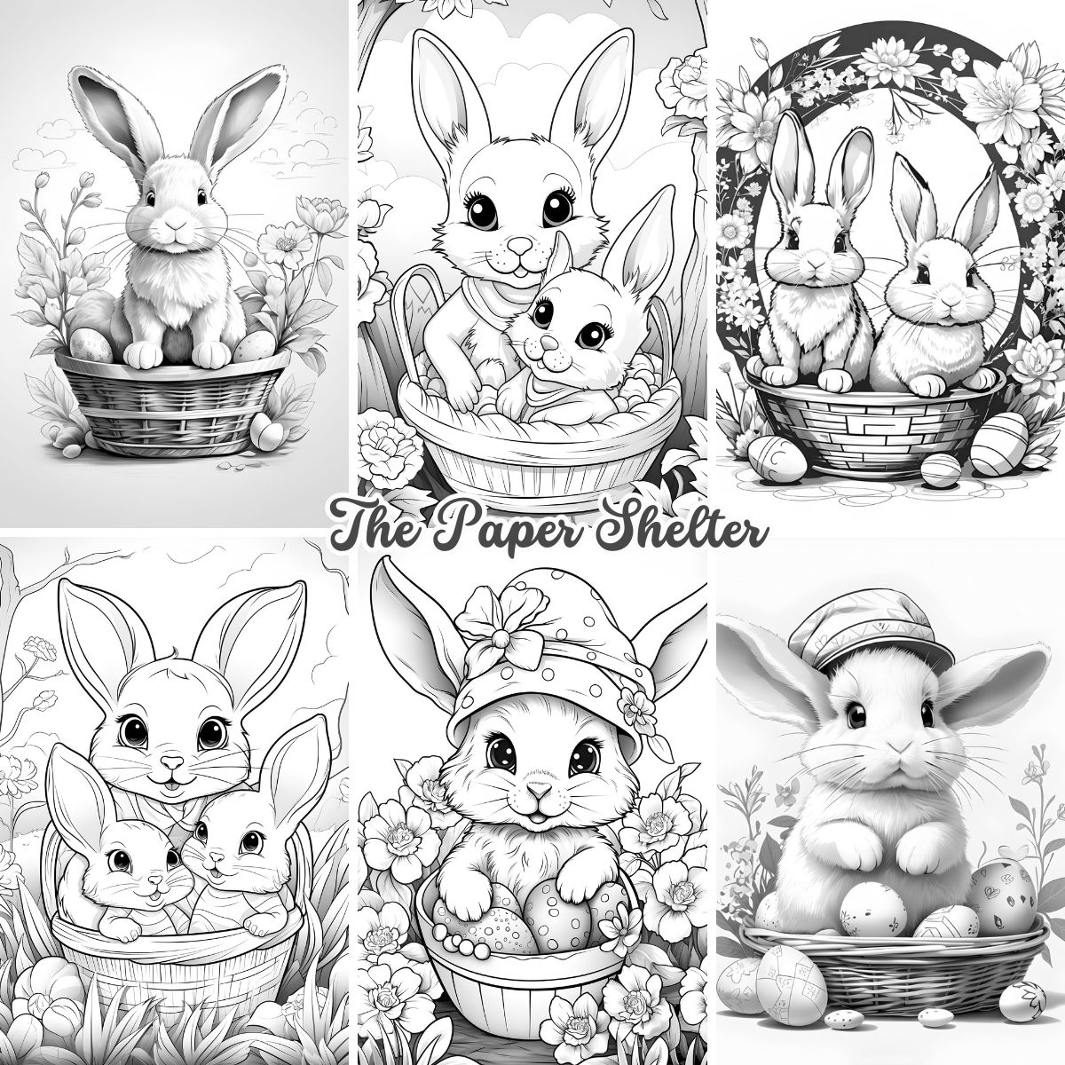 Easter Bunnies - Digital Coloring Book