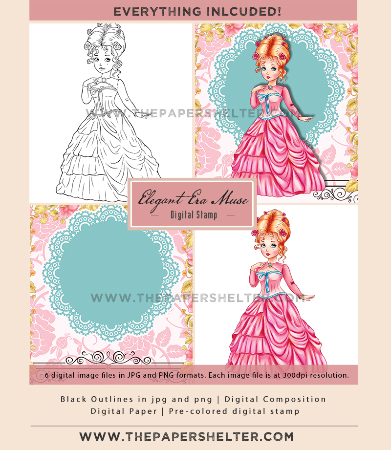 Elegant Era Muse - Digital Stamp - Click Image to Close