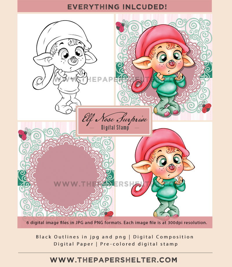 Elf Nose Surprise - Digital Stamp - Click Image to Close