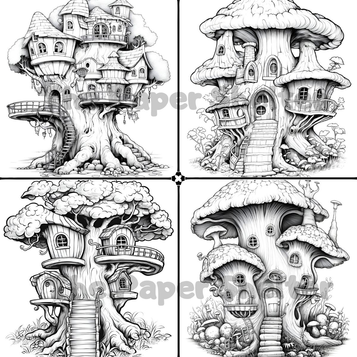 Enchanted Mushrooms Houses - Digital Coloring Book - Click Image to Close