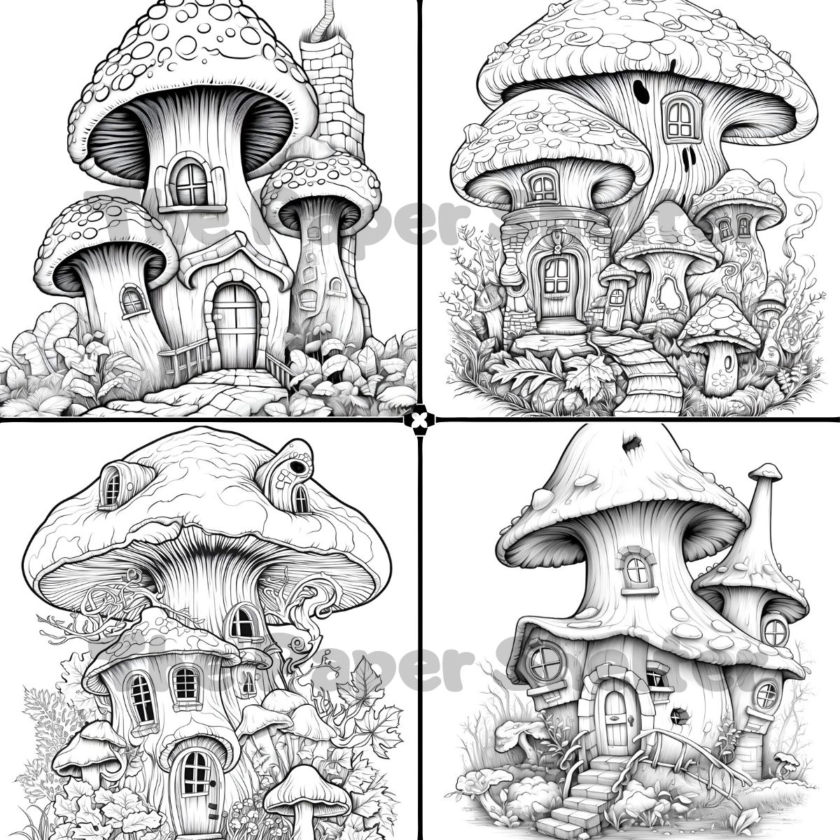 Enchanted Mushrooms Houses - Digital Coloring Book