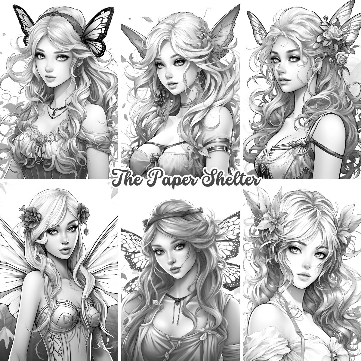 Enchanting Fae Faces - Digital Coloring Book - Click Image to Close