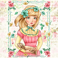 Eva & her Ferret - Digital Stamp - Click Image to Close