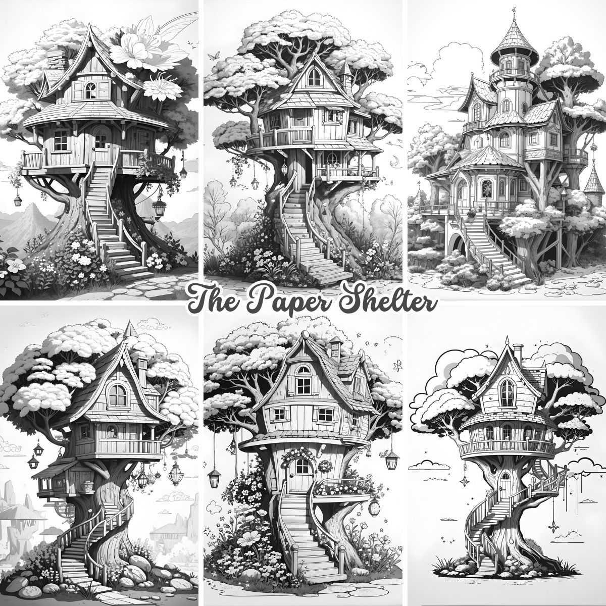 Fairies Tree Houses - Digital Coloring Book