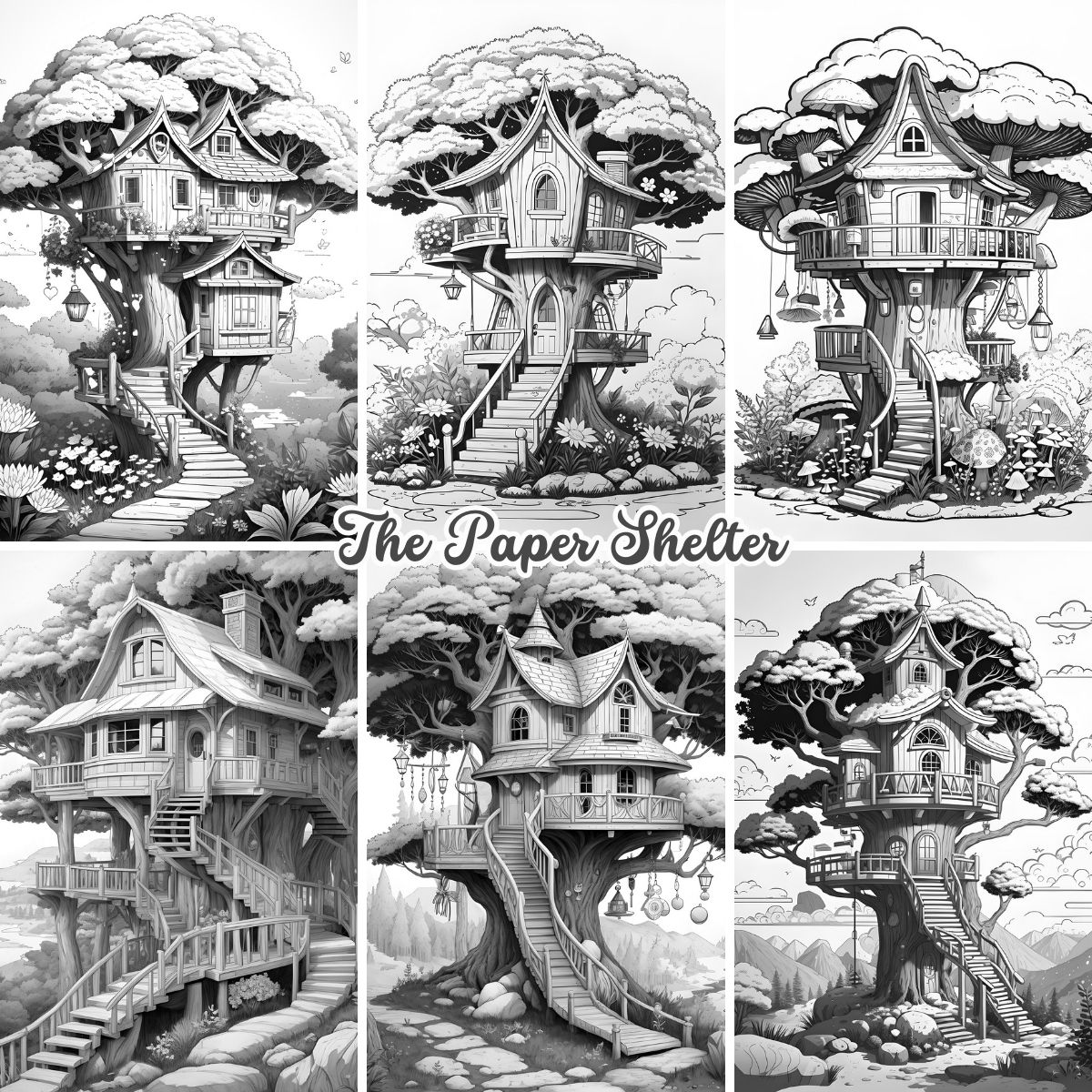 Fairies Tree Houses - Digital Coloring Book