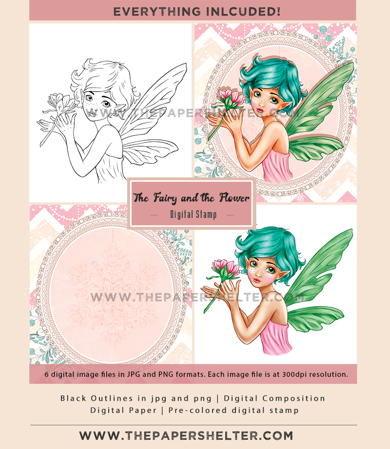 The Fairy and the Flower - Digital Stamp - Click Image to Close