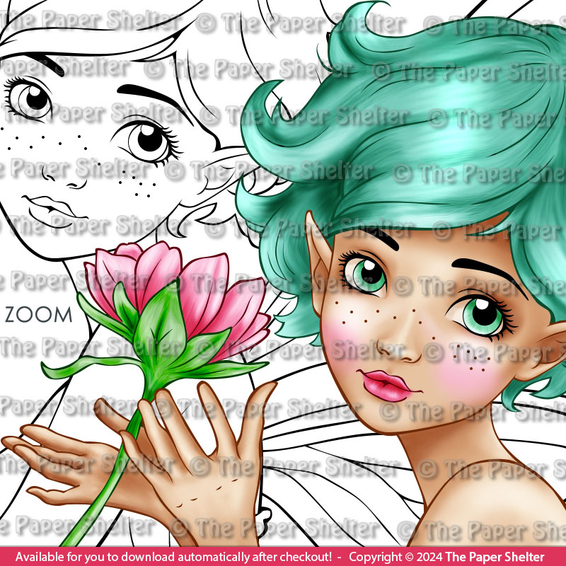 The Fairy and the Flower - Digital Stamp - Click Image to Close