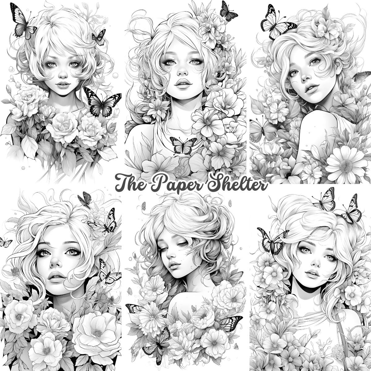 Fairy Floral Portraits - Digital Coloring Book - Click Image to Close