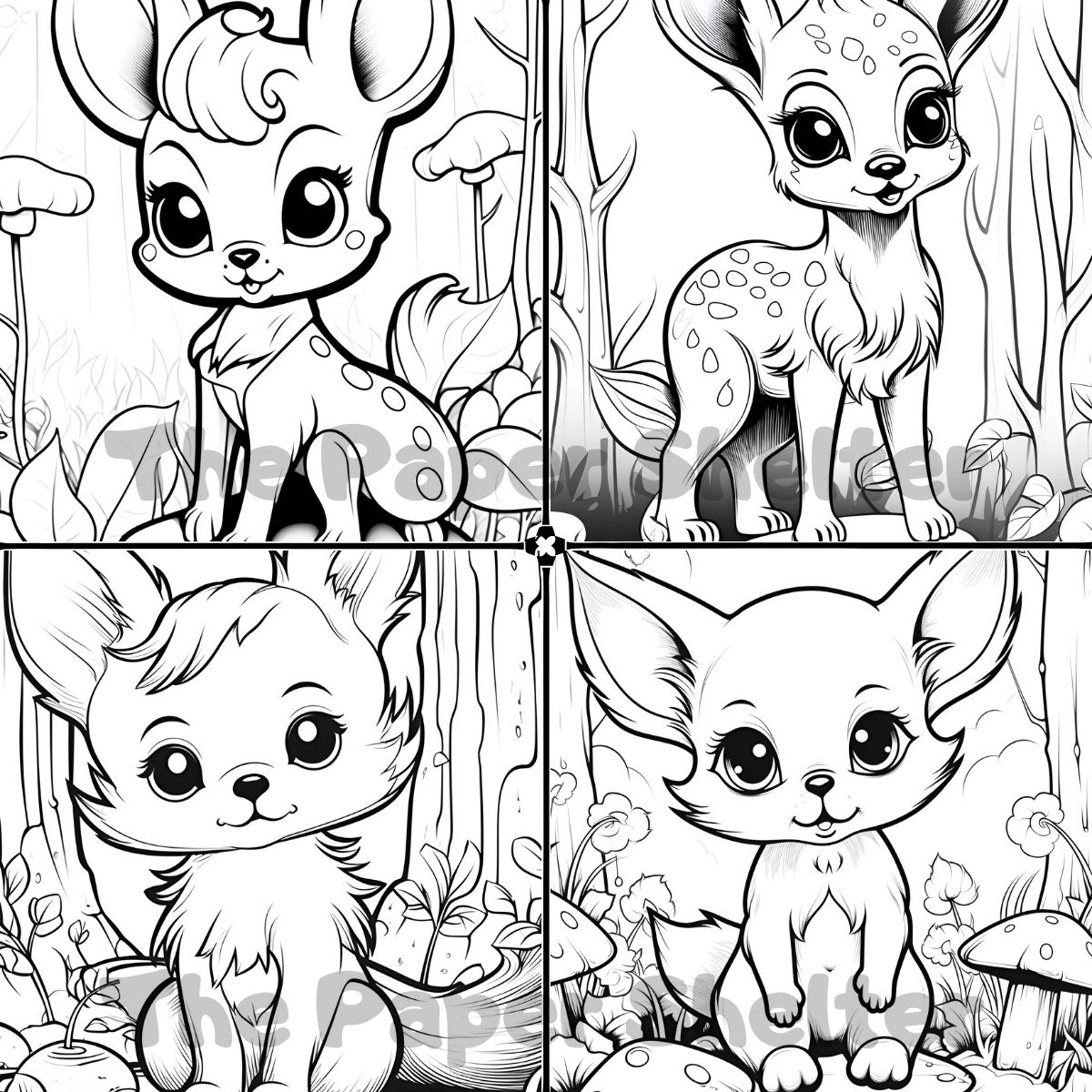 Forest Cute Baby Animals - Digital Coloring Book - Click Image to Close