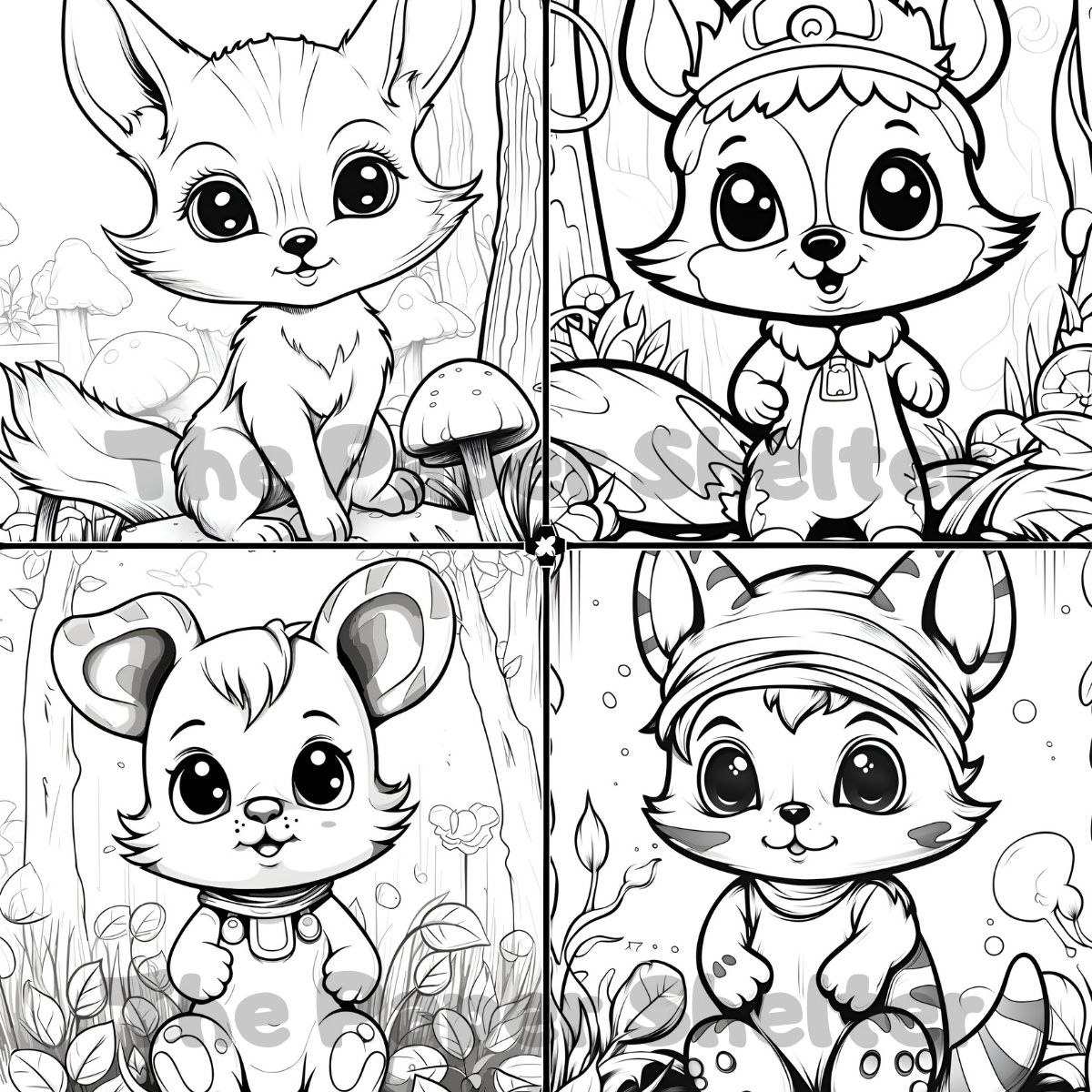 Forest Cute Baby Animals - Digital Coloring Book - Click Image to Close