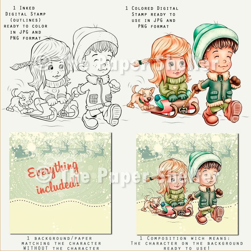 Fun In The Snow - Digital Stamp - Click Image to Close