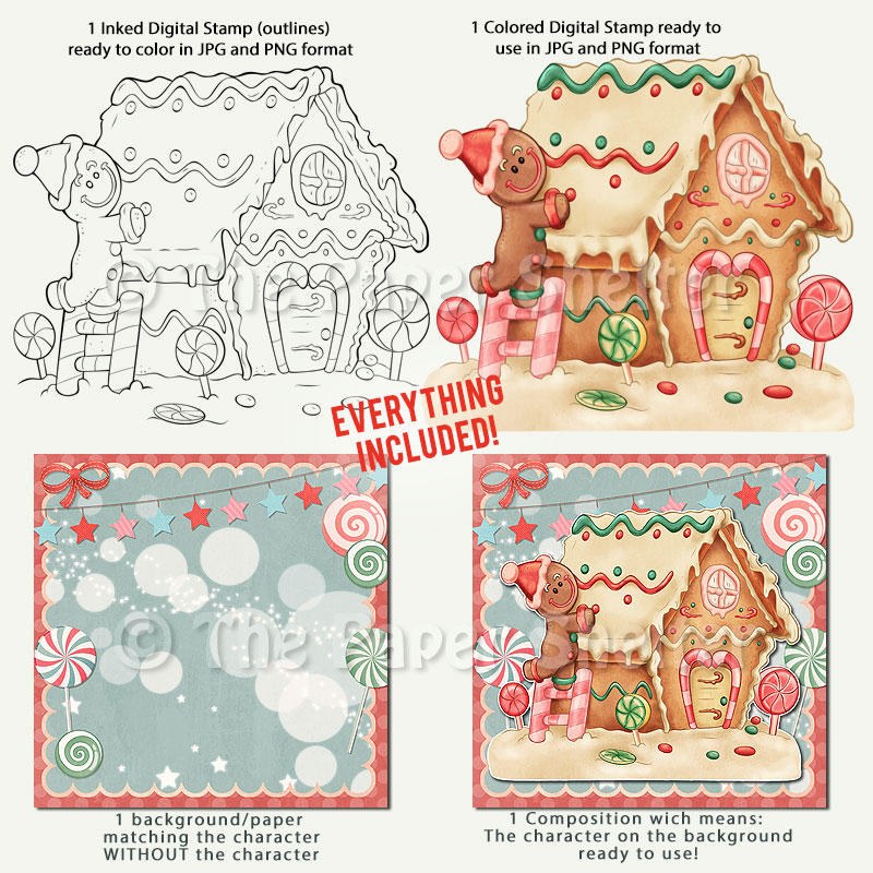 Gingerbread House - Digital Stamp