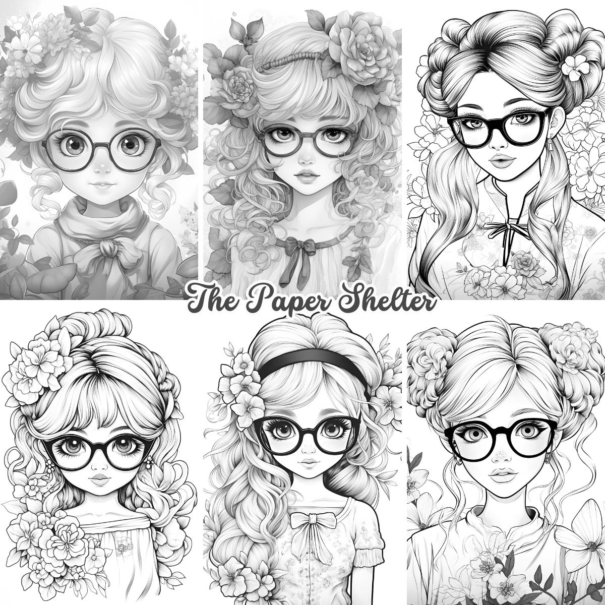 Girls with Glasses - Digital Coloring Book - Click Image to Close