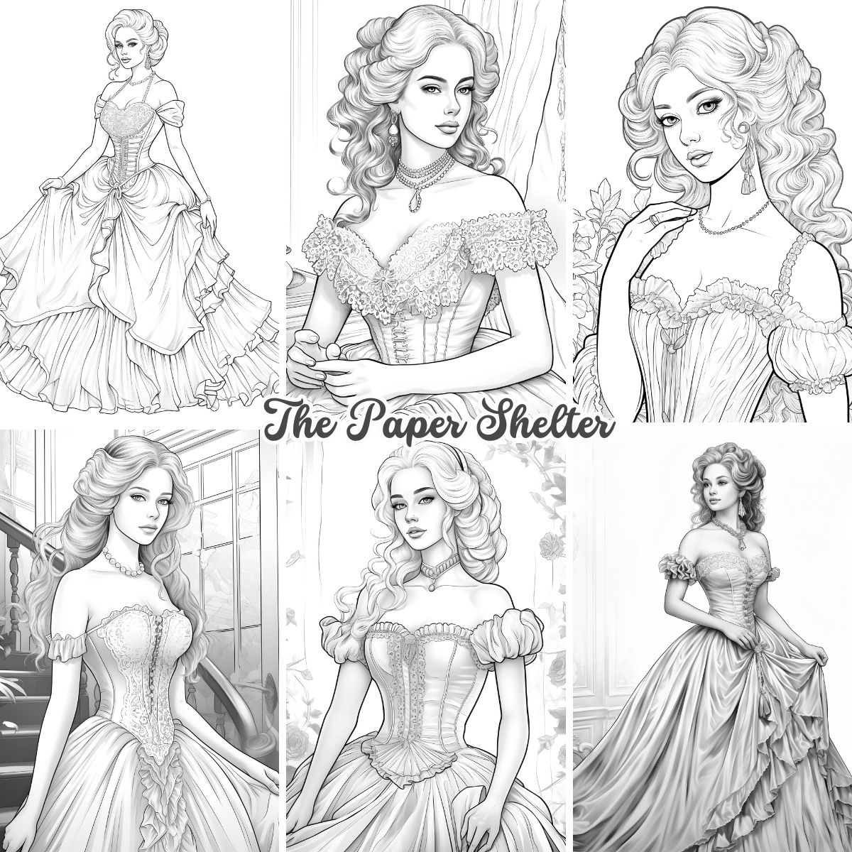 Glamour Gowns - Digital Coloring Book