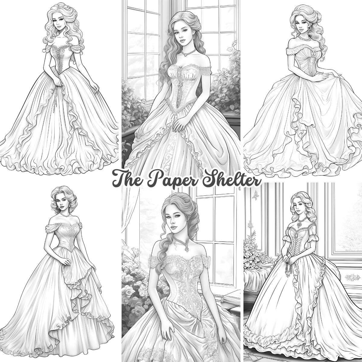 Glamour Gowns - Digital Coloring Book