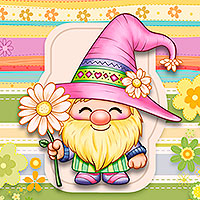 Gnome With A Daisy - Digital Stamp