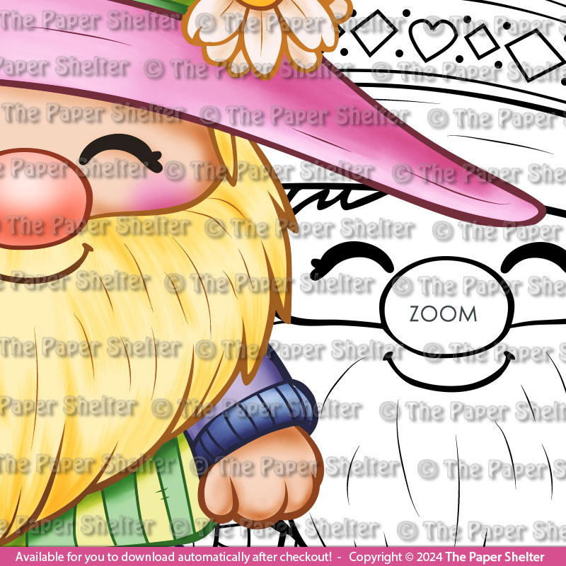 Gnome With A Daisy - Digital Stamp - Click Image to Close