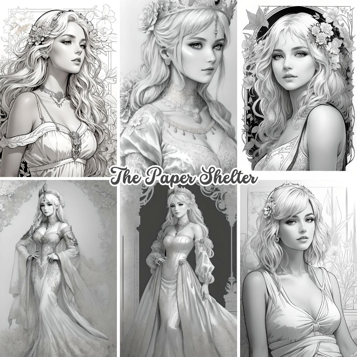 Goddess Of Elegance - Digital Coloring Book - Click Image to Close