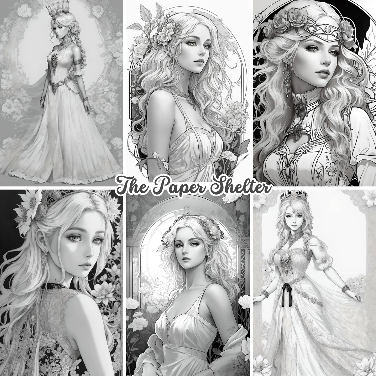 Goddess Of Elegance - Digital Coloring Book - Click Image to Close