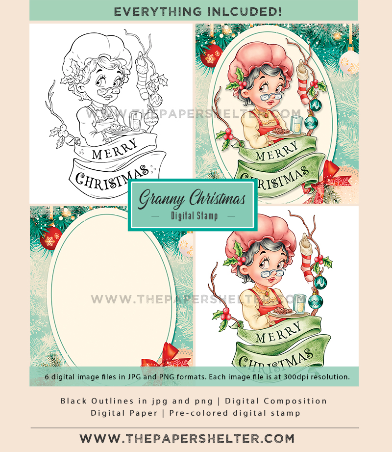 Granny Christmas - Digital Stamp