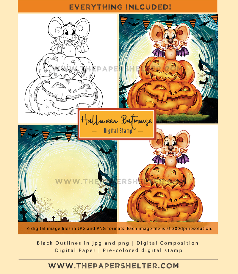Halloween Batmouse! - Digital Stamp - Click Image to Close