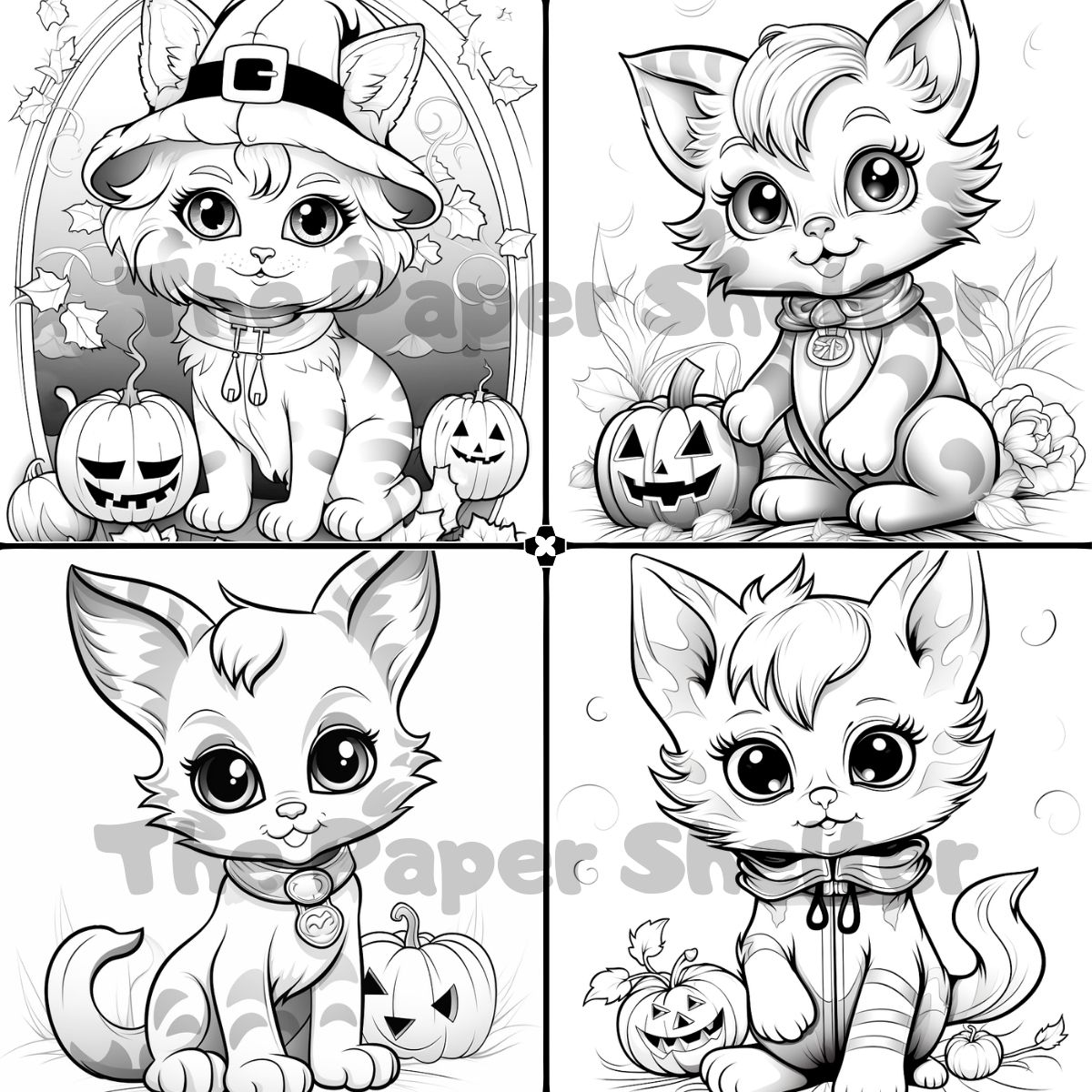 Halloween Kittens - Digital Coloring Book - Click Image to Close