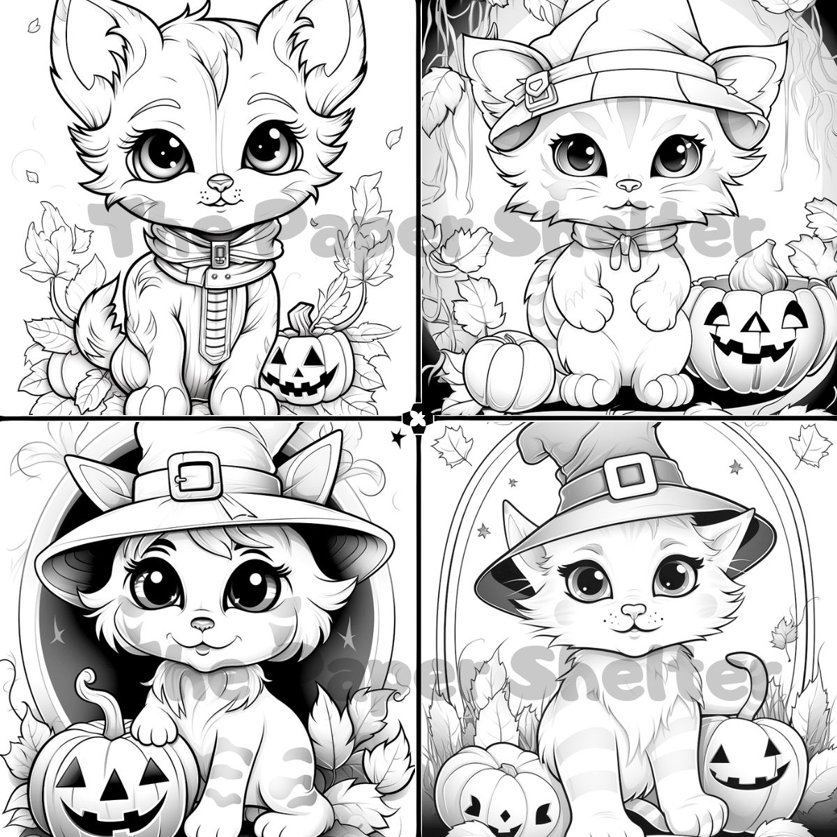 Halloween Kittens - Digital Coloring Book - Click Image to Close