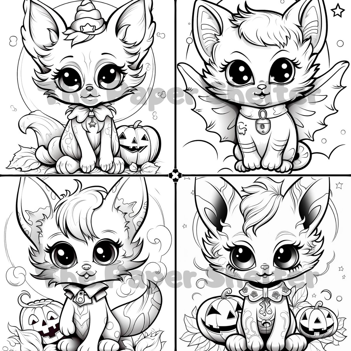 Halloween Kittens - Digital Coloring Book - Click Image to Close