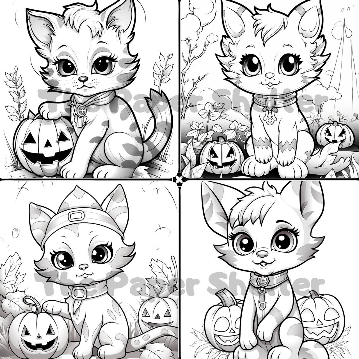 Halloween Kittens - Digital Coloring Book - Click Image to Close