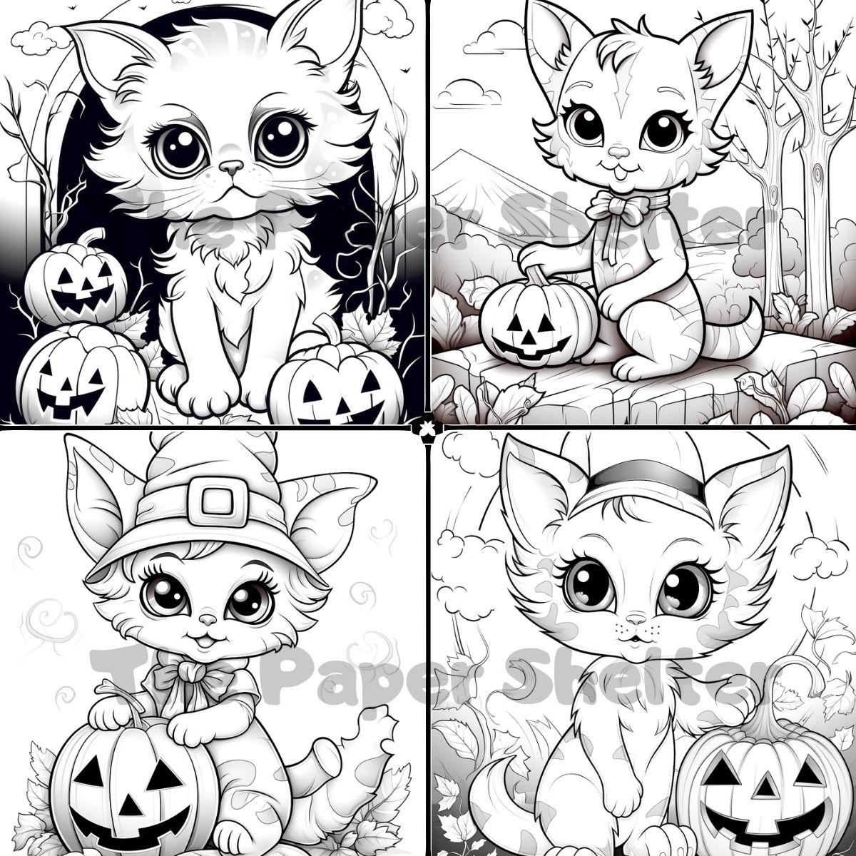 Halloween Kittens - Digital Coloring Book - Click Image to Close