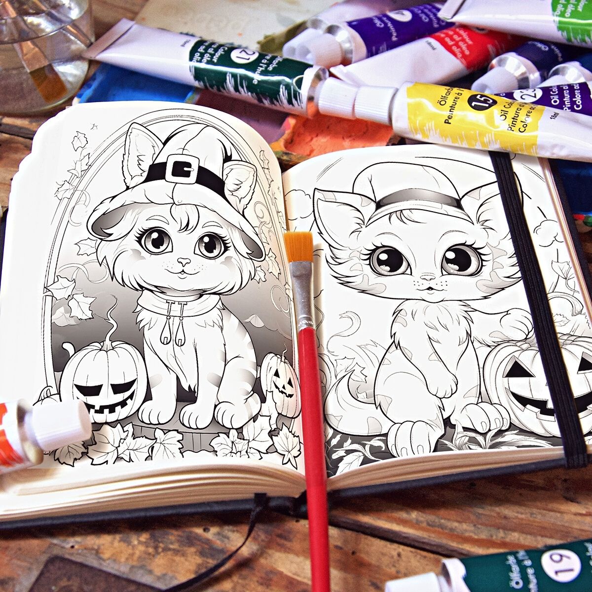 Halloween Kittens - Digital Coloring Book