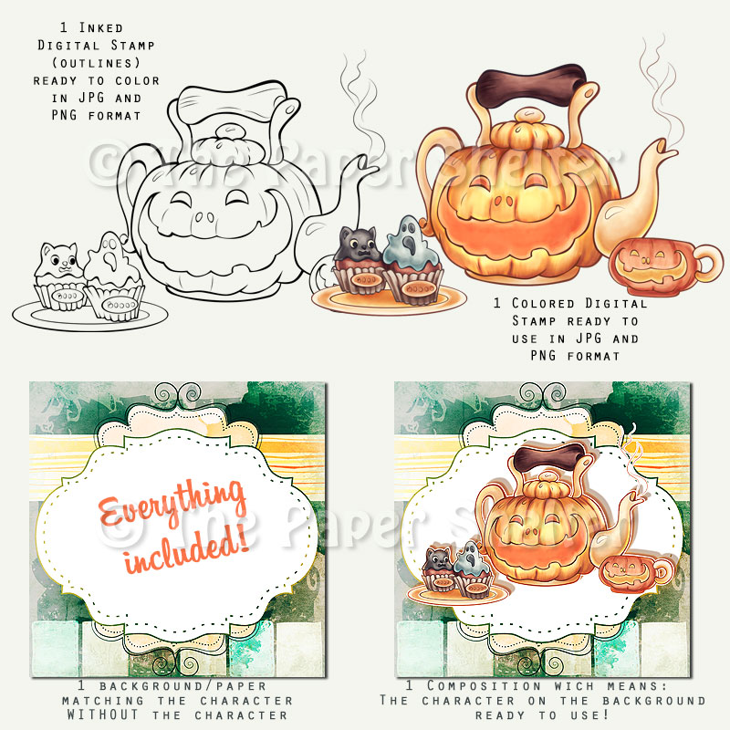 Halloween Tea - Digital Stamp - Click Image to Close