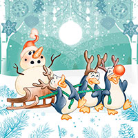 Here come the Christmas Penguins! - Digital Stamp