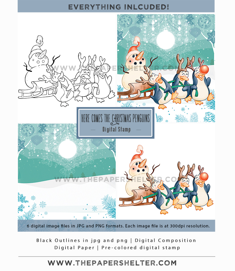 Here come the Christmas Penguins! - Digital Stamp - Click Image to Close