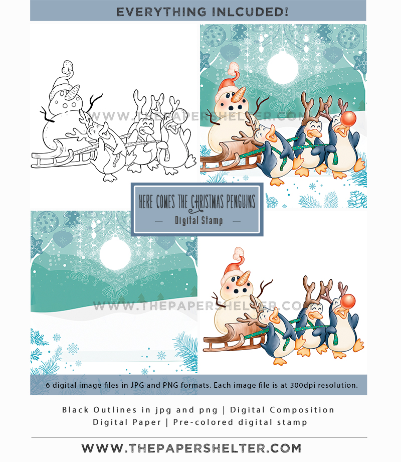 Here come the Christmas Penguins! - Digital Stamp