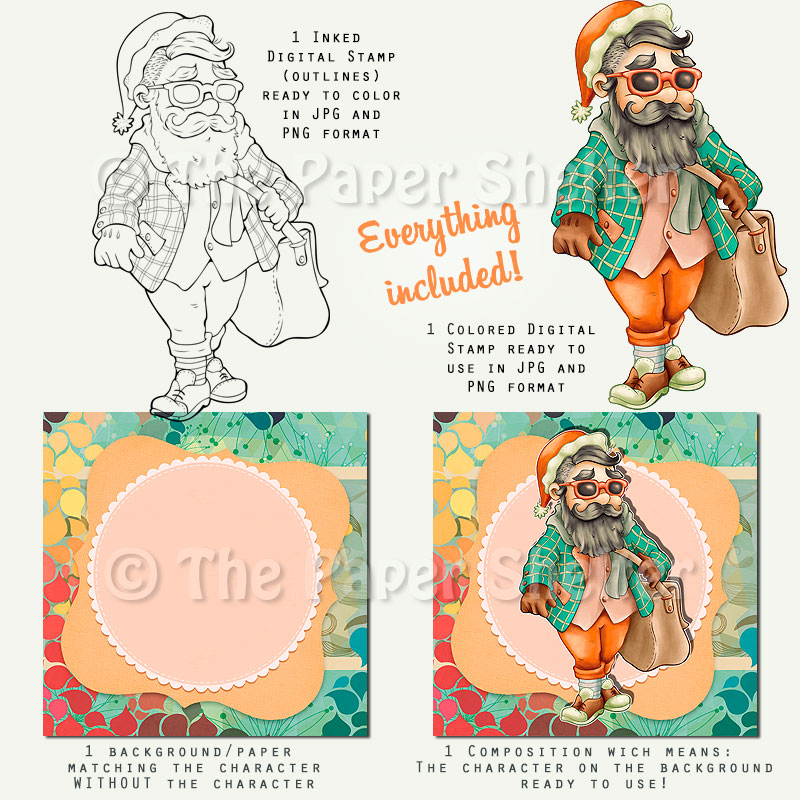 Hipster Santa - Digital Stamp - Click Image to Close