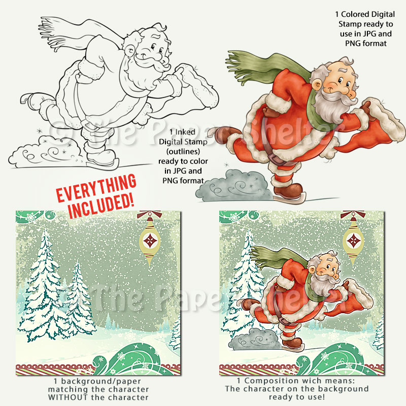 Ice Skating Santa - Digital Stamp