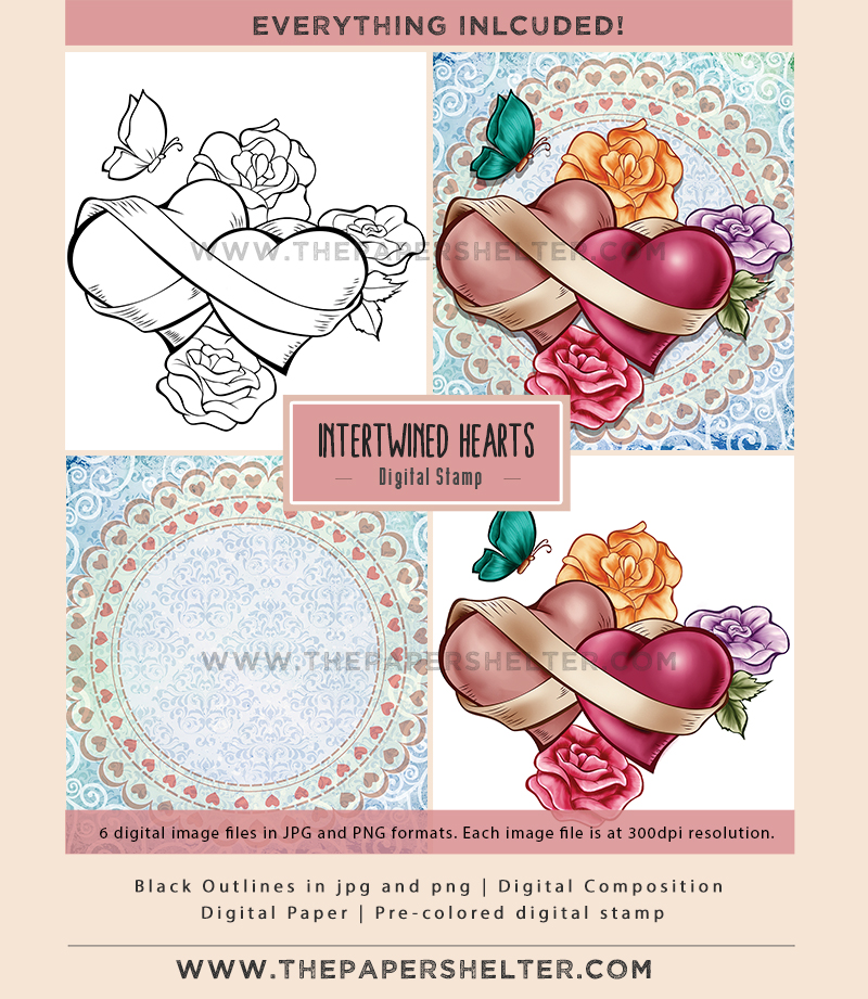 Intertwined Hearts - Digital Stamp