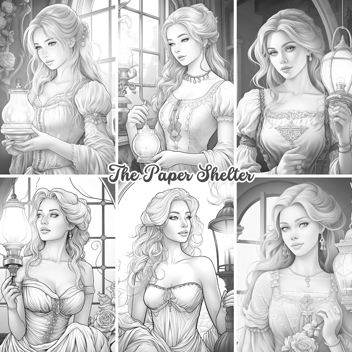 Ladies With Lamps - Digital Coloring Book - Click Image to Close